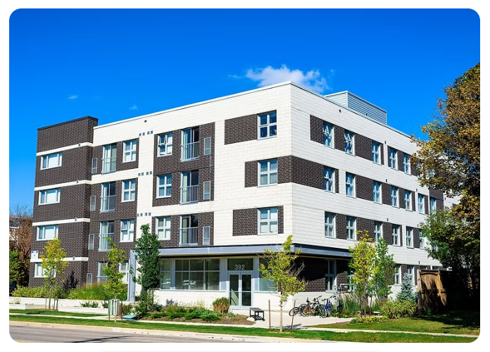 Four-storey brick apartment building at 392 Albert Street in Waterloo