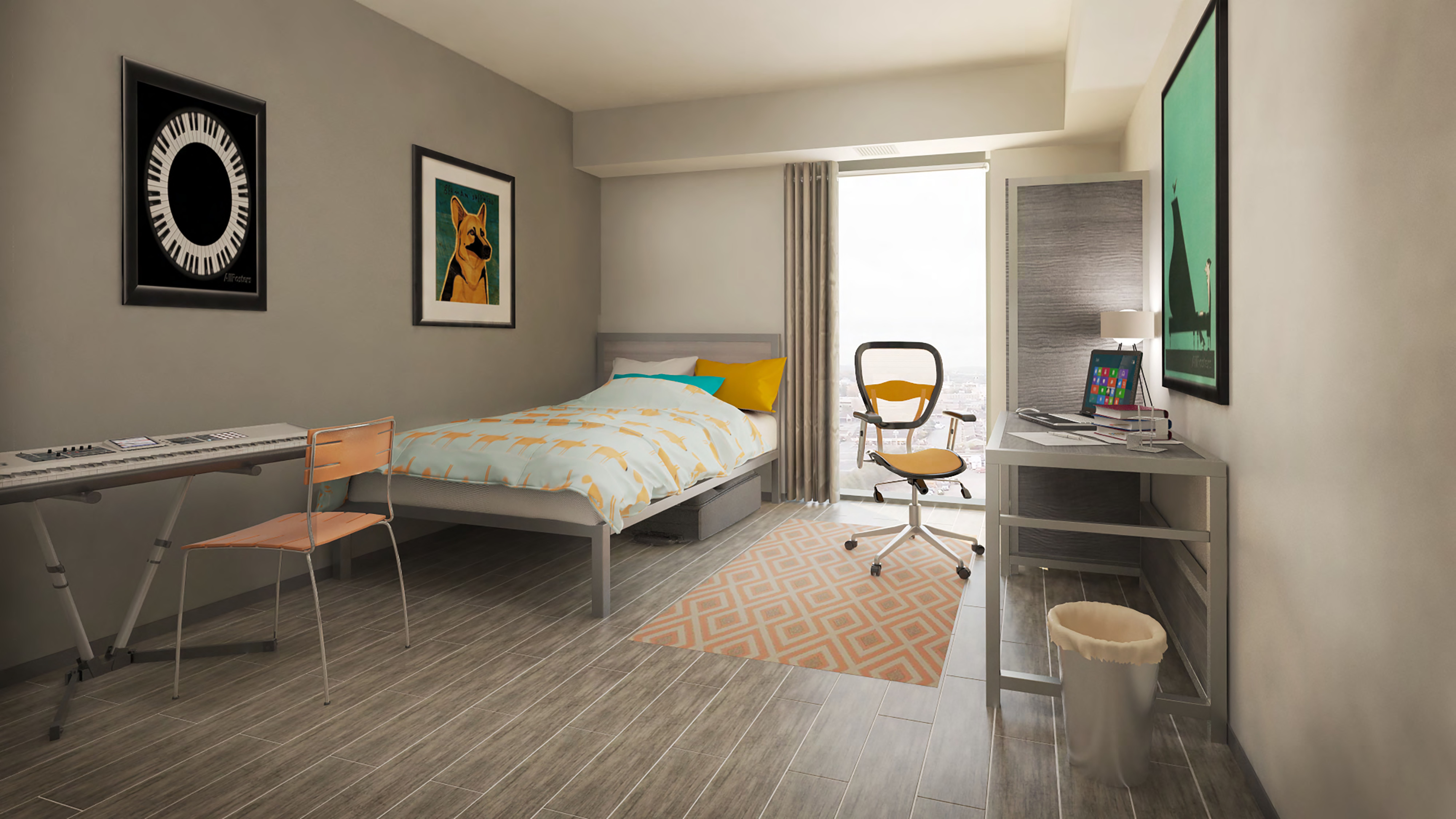 Suite 307 — bedroom with study desk